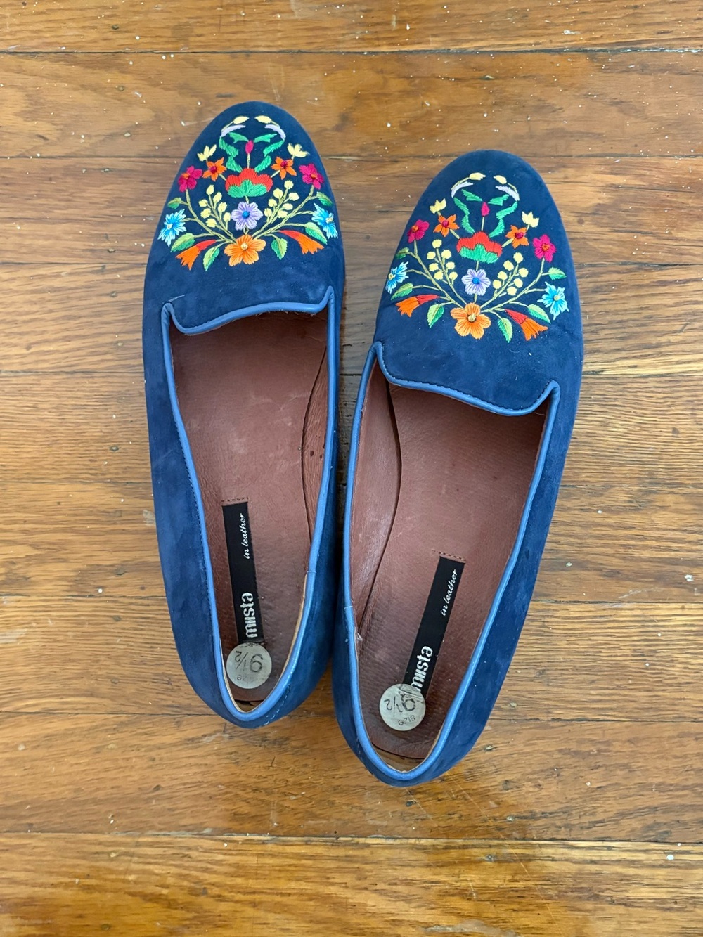 Miista Navy Loafers with Folk Embroidery • size 9.5 - Picture 2 of 4